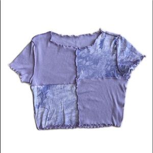 purple patchwork cropped tee